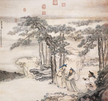 Qian Xuan Painting - asistentes del emperador tinta china antigua